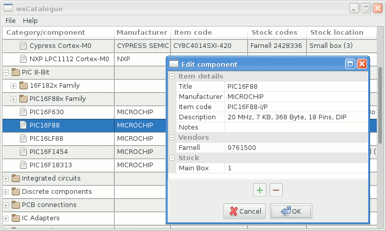 Screenshot of wxCatalogie