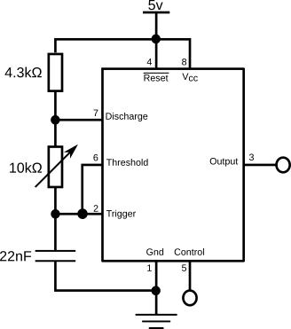 555 wired for astable operation